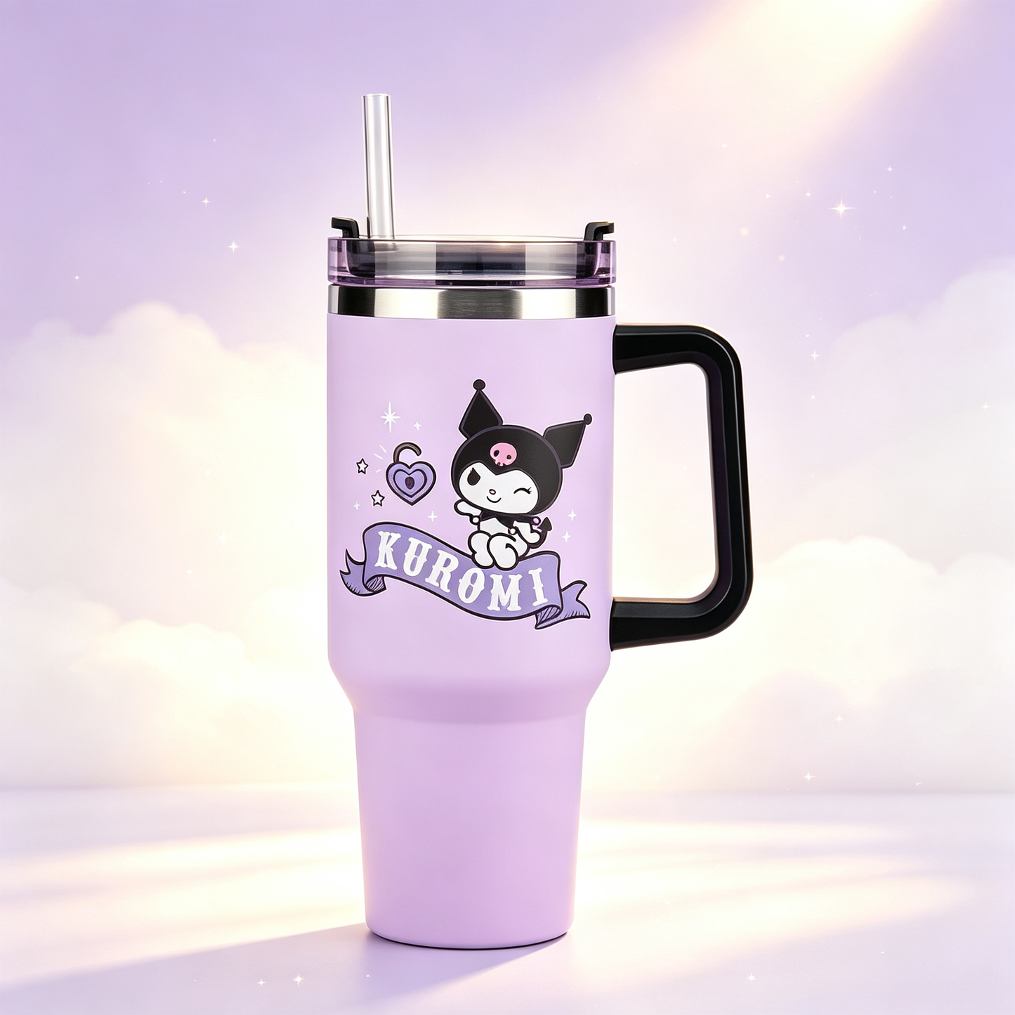 Cartoon Character Insulated Travel Tumbler with Handle & Straw