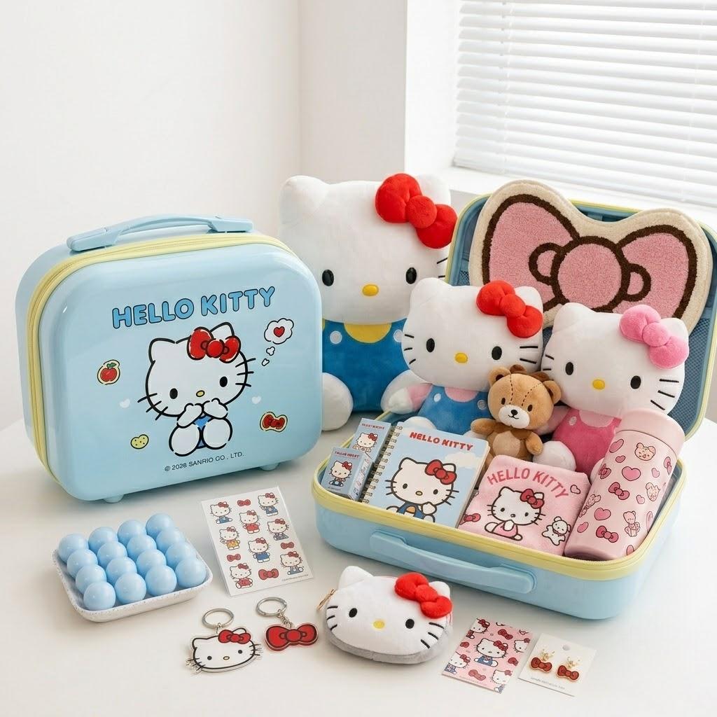 Blue [Heart] Hello Kitty Bear Storage Box, 14-inch