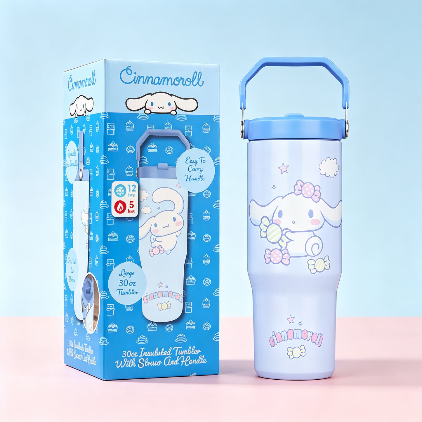 30oz Insulated Stainless Steel Tumbler with Handle & Straw, Leak‑Proof