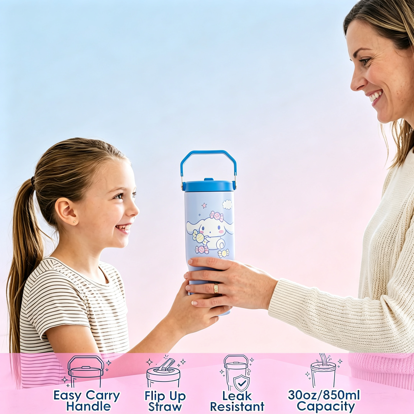 30oz Insulated Stainless Steel Tumbler with Handle & Straw, Leak‑Proof