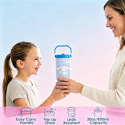 30oz Insulated Stainless Steel Tumbler with Handle & Straw, Leak‑Proof