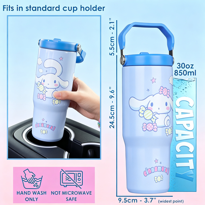 30oz Insulated Stainless Steel Tumbler with Handle & Straw, Leak‑Proof