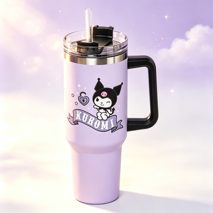 Cartoon Character Insulated Travel Tumbler with Handle &amp; Straw