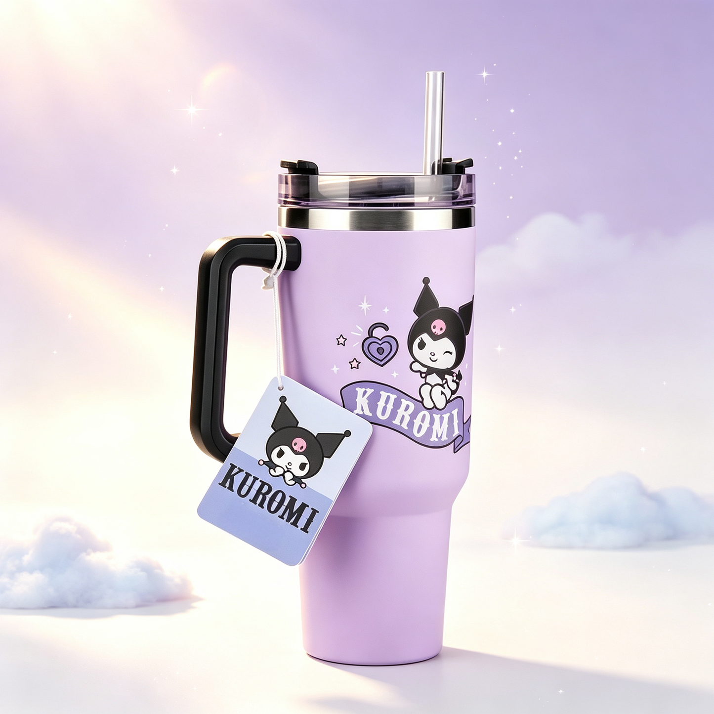 Cartoon Character Insulated Travel Tumbler with Handle &amp; Straw