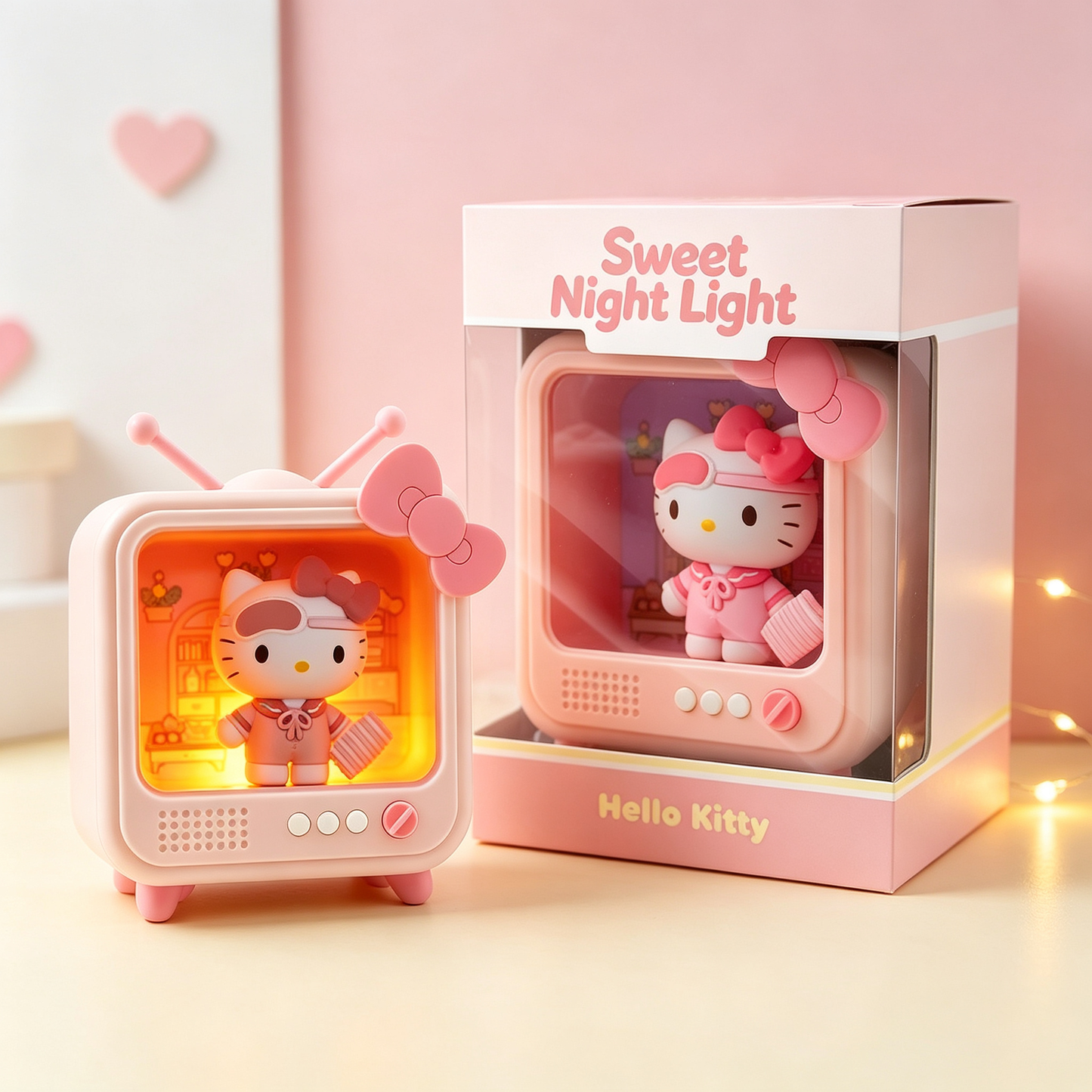 Vintage TV Cartoon Figurine LED Night Light Desktop Ornament