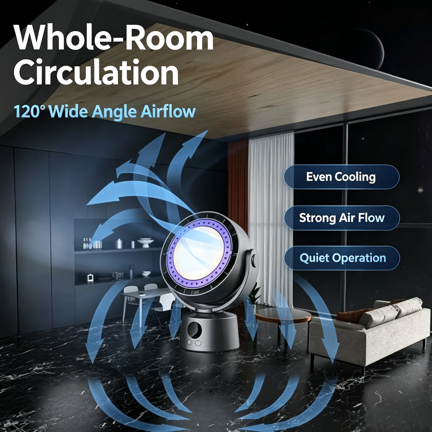 Portable Bladeless Circulation Fan with LED Camping Light