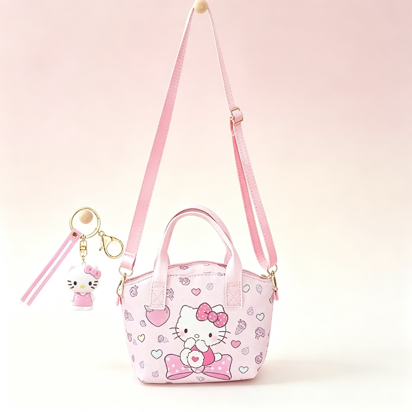 Cute Girls Crossbody Tote Bag with Cartoon Doll Keychain, Kids Adjustable Shoulder Handbag
