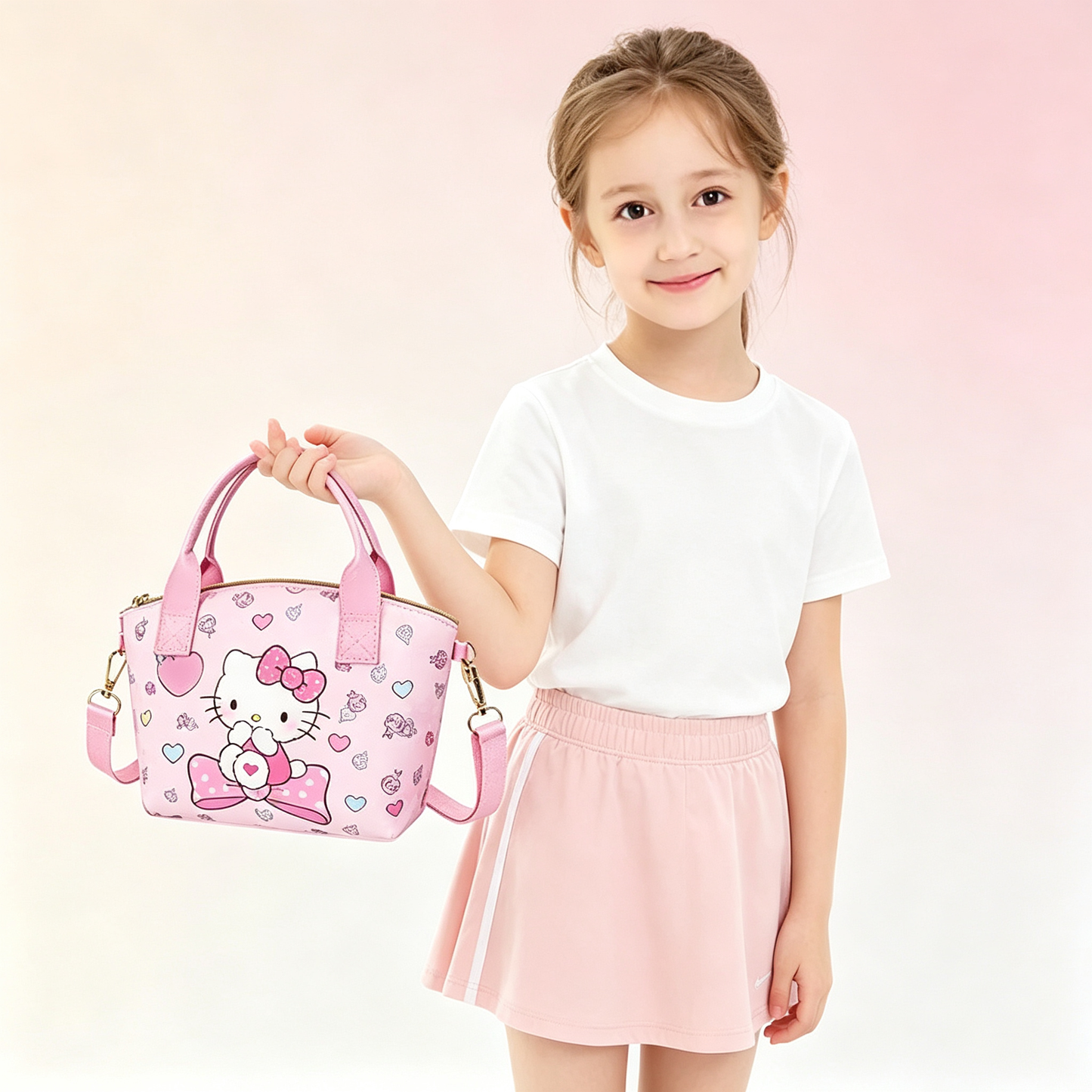 Cute Girls Crossbody Tote Bag with Cartoon Doll Keychain, Kids Adjustable Shoulder Handbag