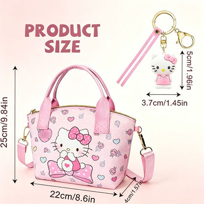 Cute Girls Crossbody Tote Bag with Cartoon Doll Keychain, Kids Adjustable Shoulder Handbag