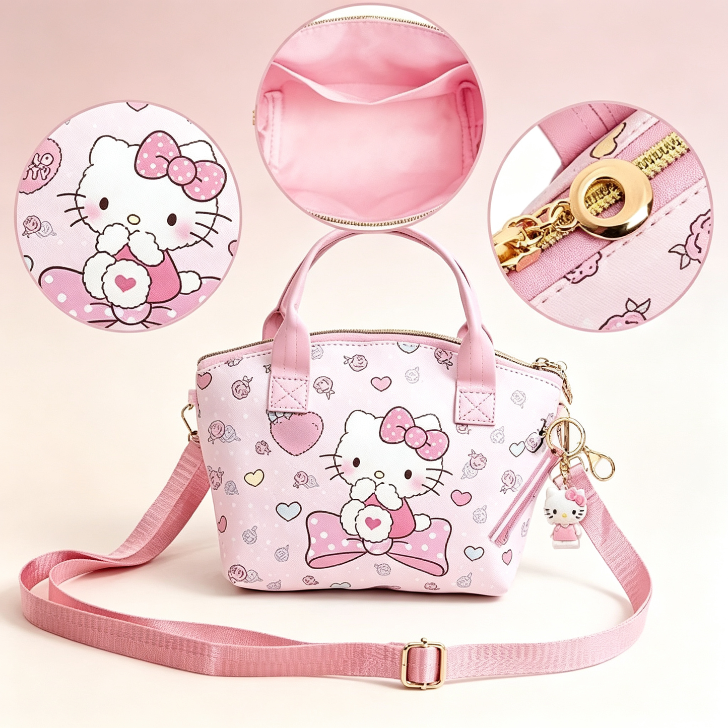 Cute Girls Crossbody Tote Bag with Cartoon Doll Keychain, Kids Adjustable Shoulder Handbag