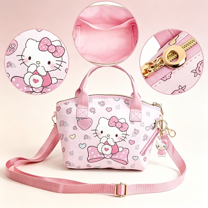 Cute Girls Crossbody Tote Bag with Cartoon Doll Keychain, Kids Adjustable Shoulder Handbag