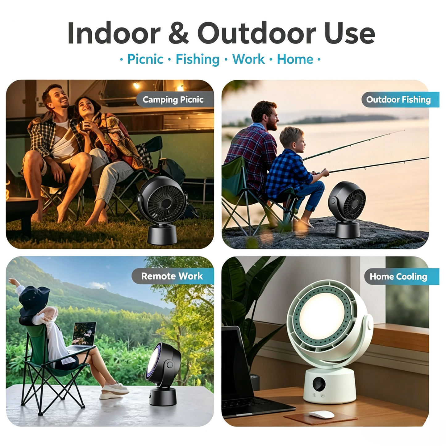 Portable Bladeless Circulation Fan with LED Camping Light